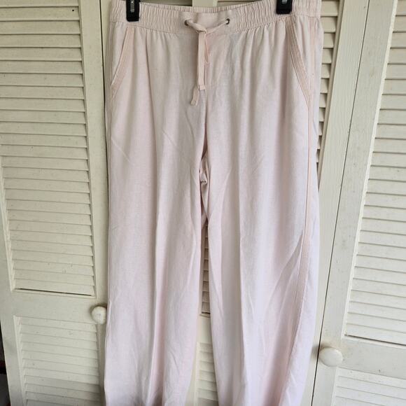Jessica Simpson Linen Blend Elastic Drawstring Waist Cream Pants Size Small - Picture 1 of 9